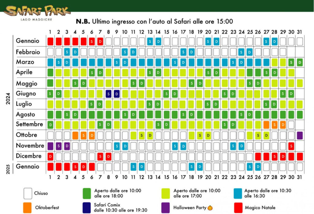 calendario aperture Safari Park Pombia