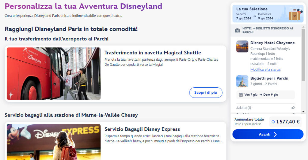 extra service prenotazione disneyland